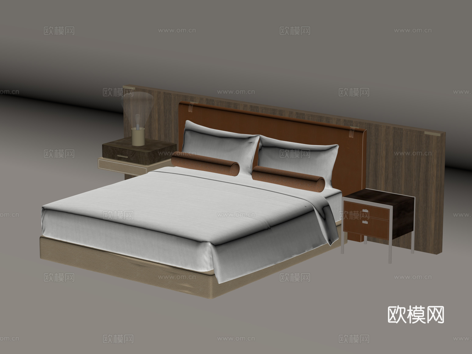 床 现代中古风双人床su模型