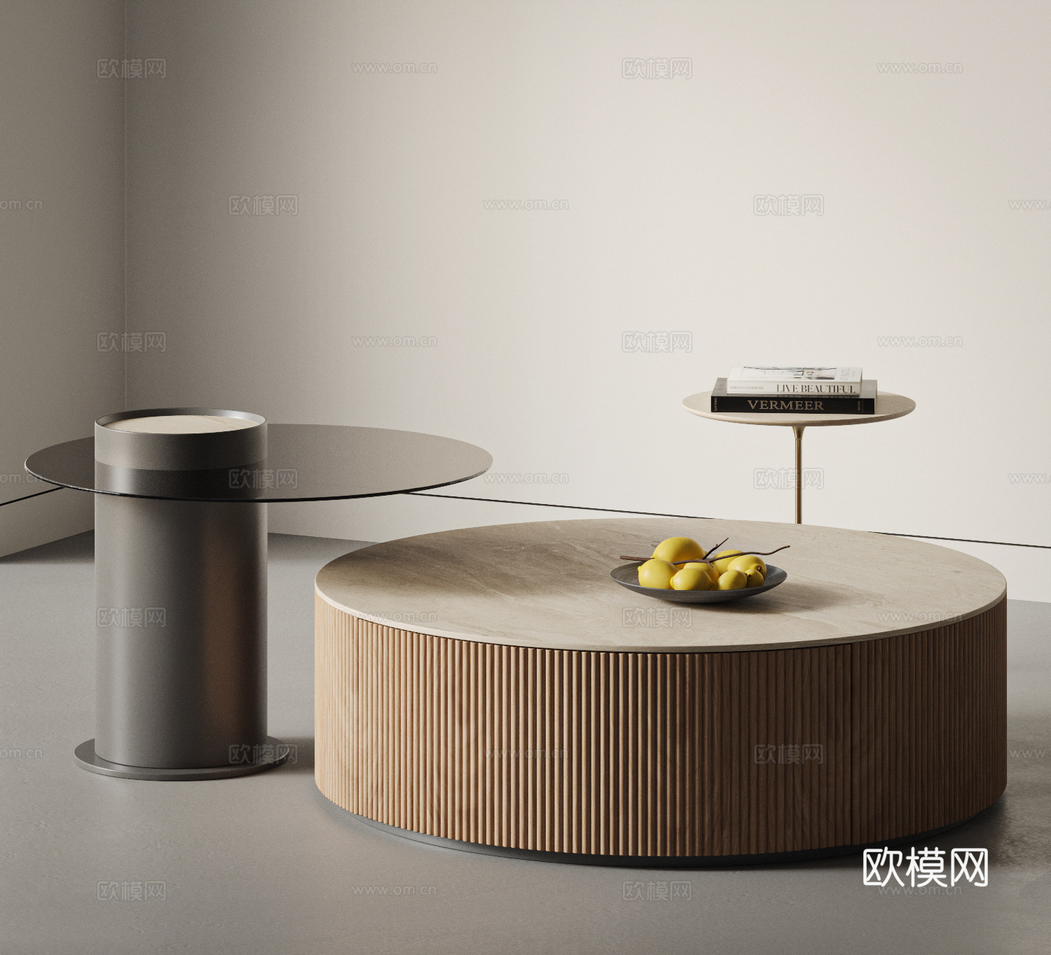 现代茶几组合 茶几边几 玻璃茶几 岩板茶几 轻奢茶几 意式su模型