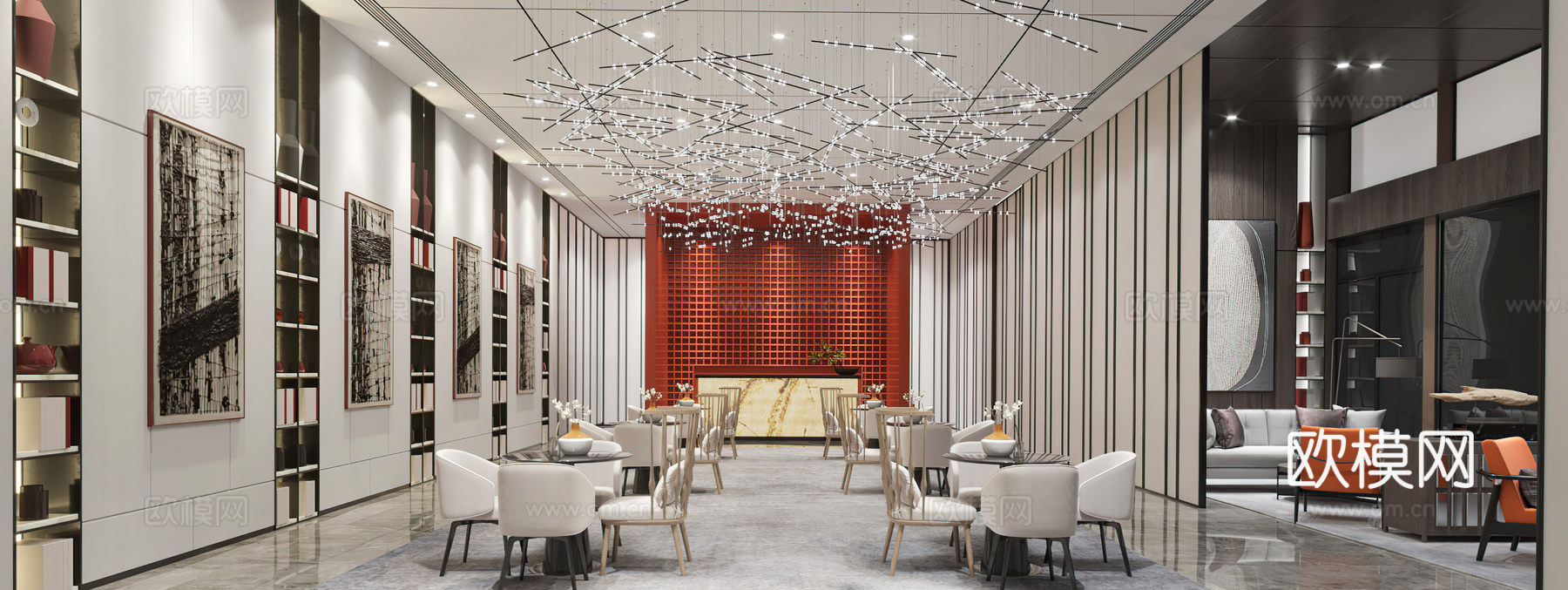 现代主题餐厅 酒店 茶餐厅 咖啡厅 餐饮 火锅店 烤鱼店3d模型
