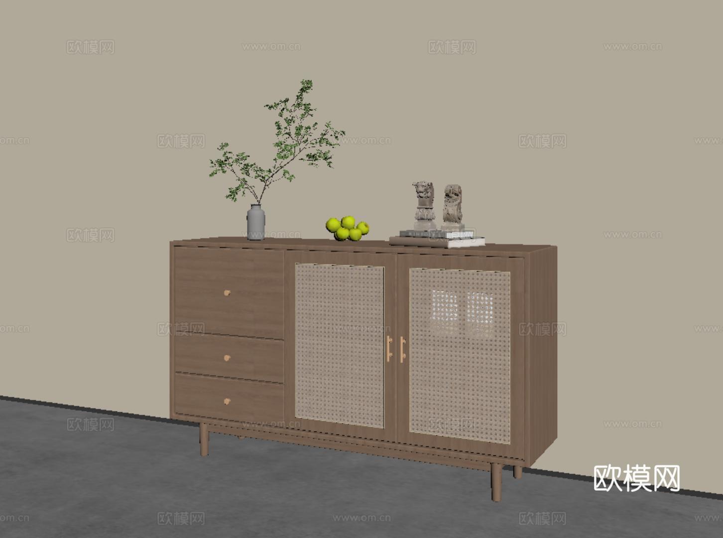 侘寂中古风餐边柜 储物柜 边柜su模型