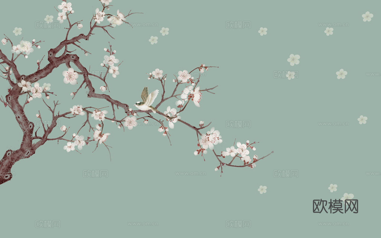 中式花鸟壁画