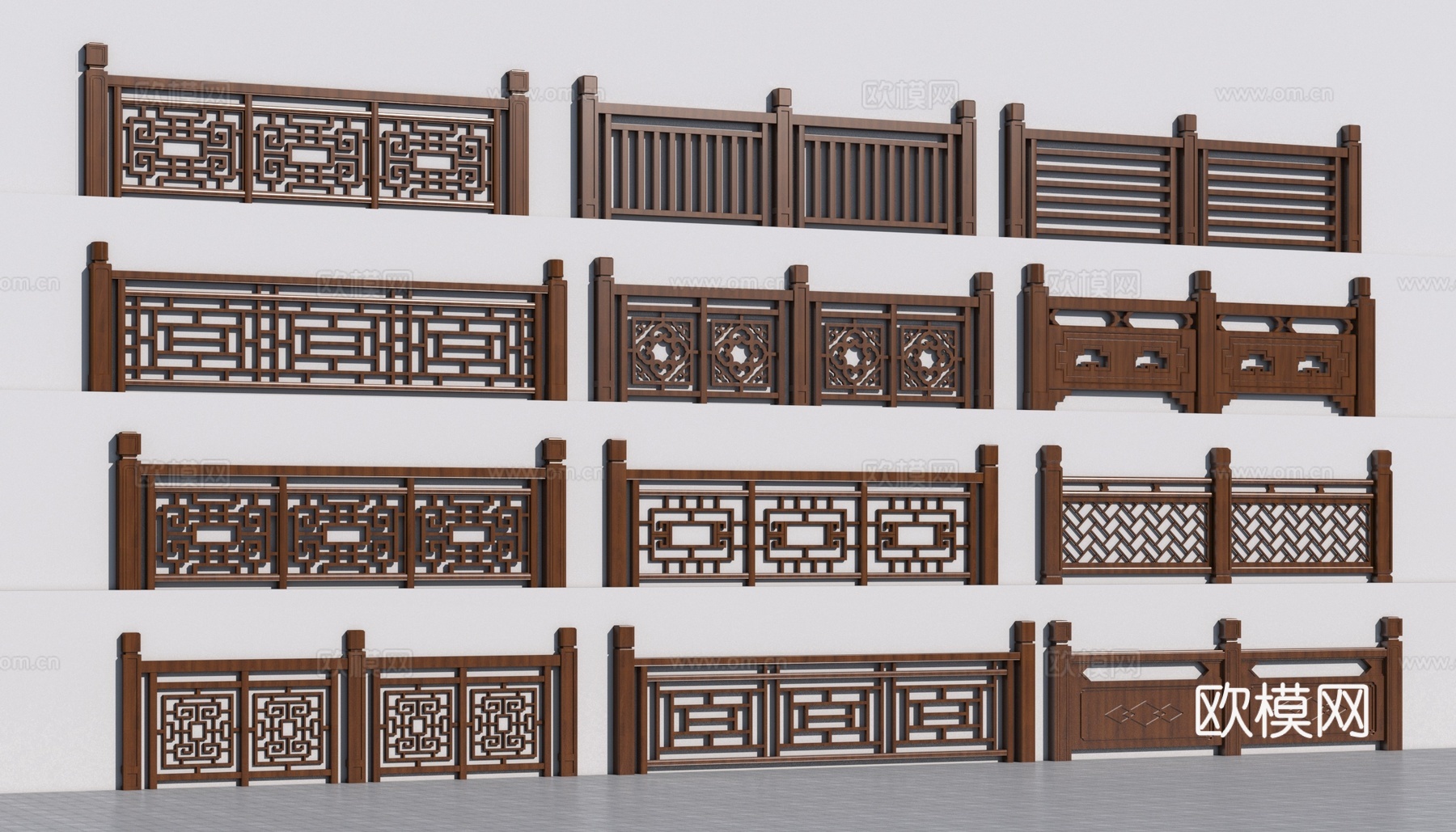 中式护栏 木护栏 围栏 格栅护栏3d模型