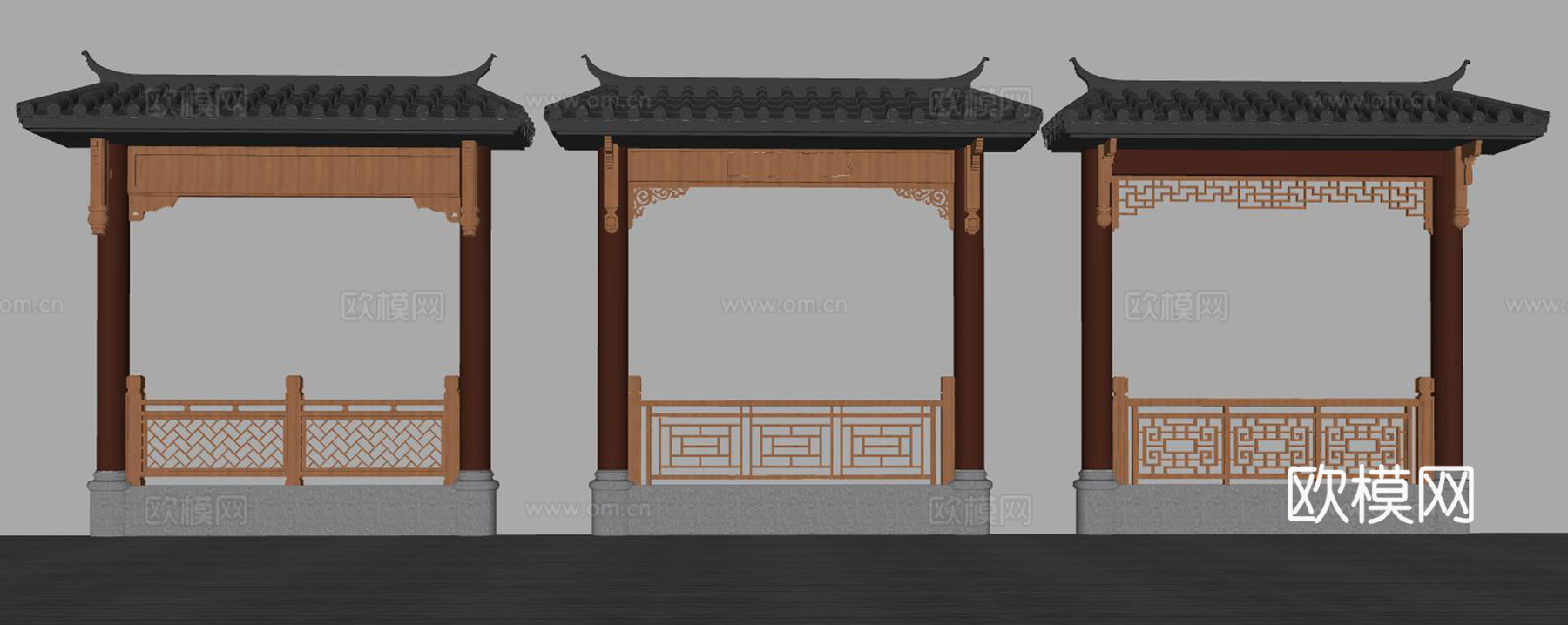 中式角花 护栏 梁托su模型