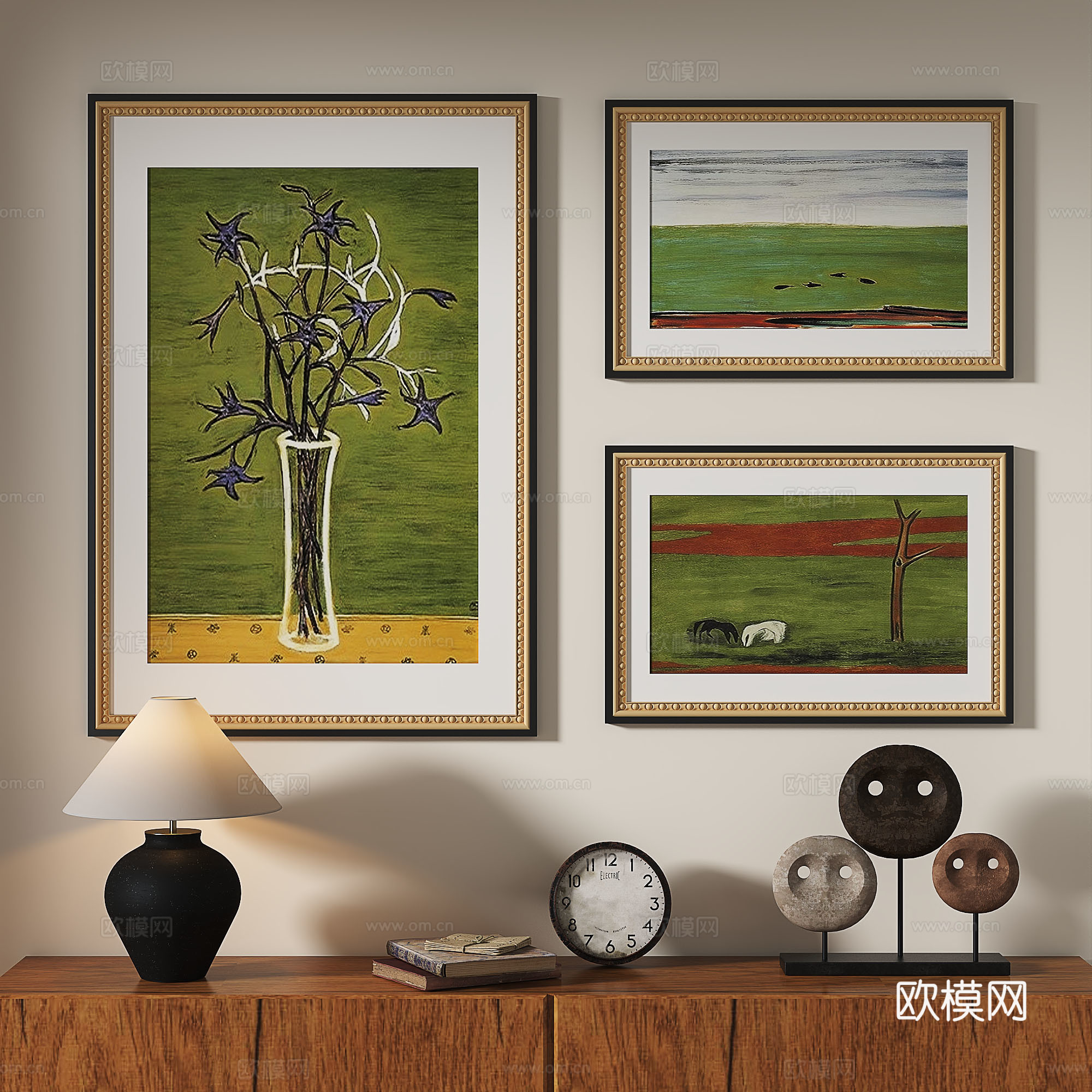 法式，复古，现代，中古，轻奢，油画，抽象，装饰画3d模型