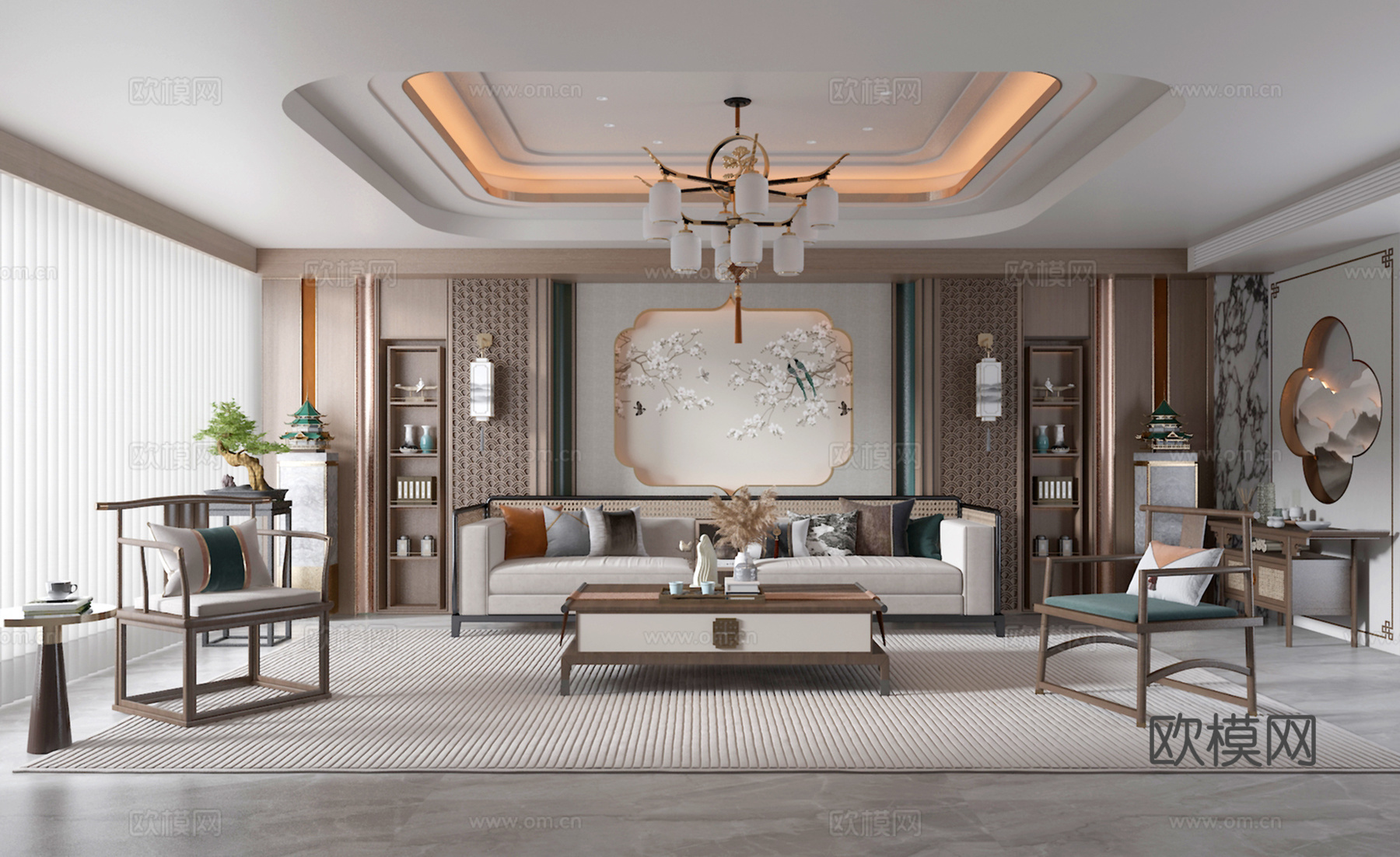 新中式客厅3d模型