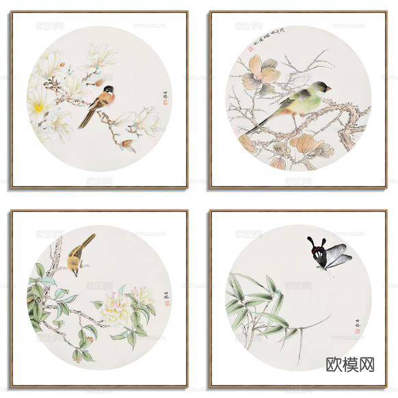 中式花鸟装饰画贴图下载
