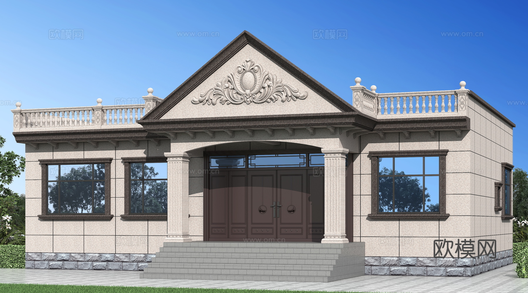欧式独栋别墅 一层自建房su模型
