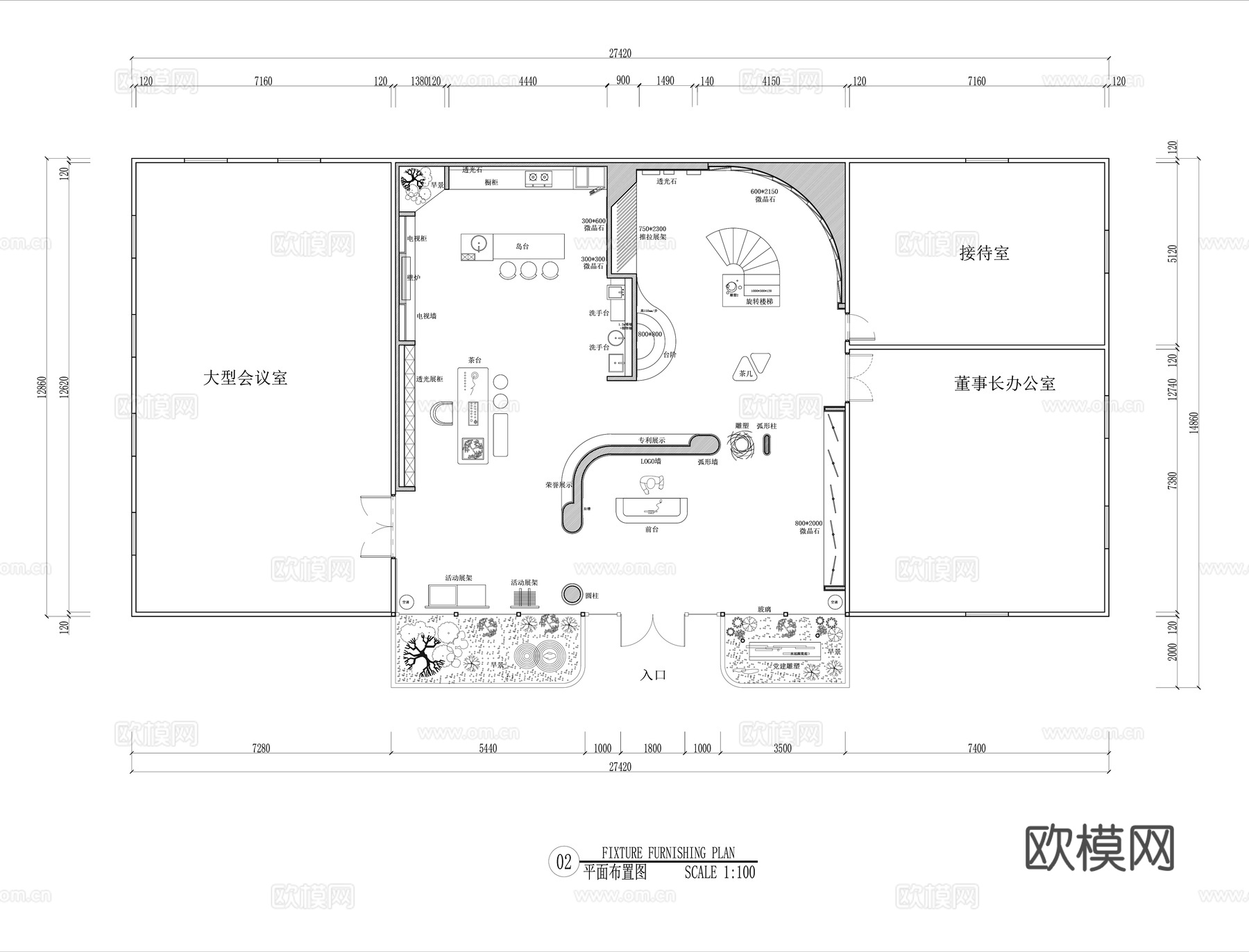 石材展厅平面图cad施工图