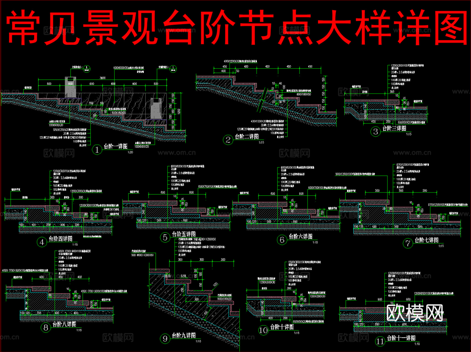 常见景观台阶节点大样详图cad施工图