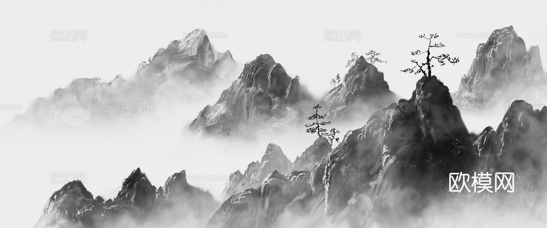 中国风意境水墨山水画古风山水装饰画贴图