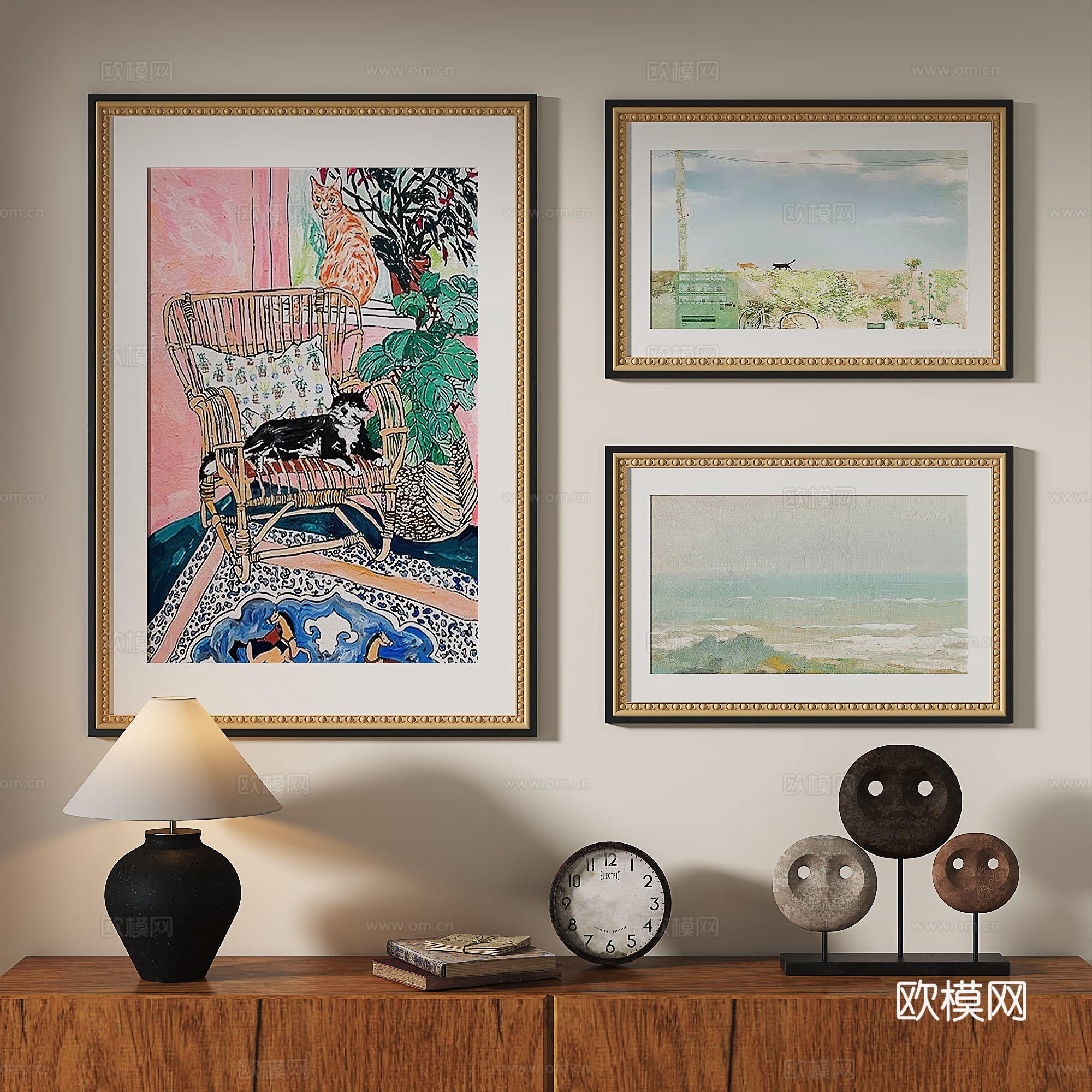 法式，复古，现代，中古，轻奢，油画，抽象，装饰画3d模型