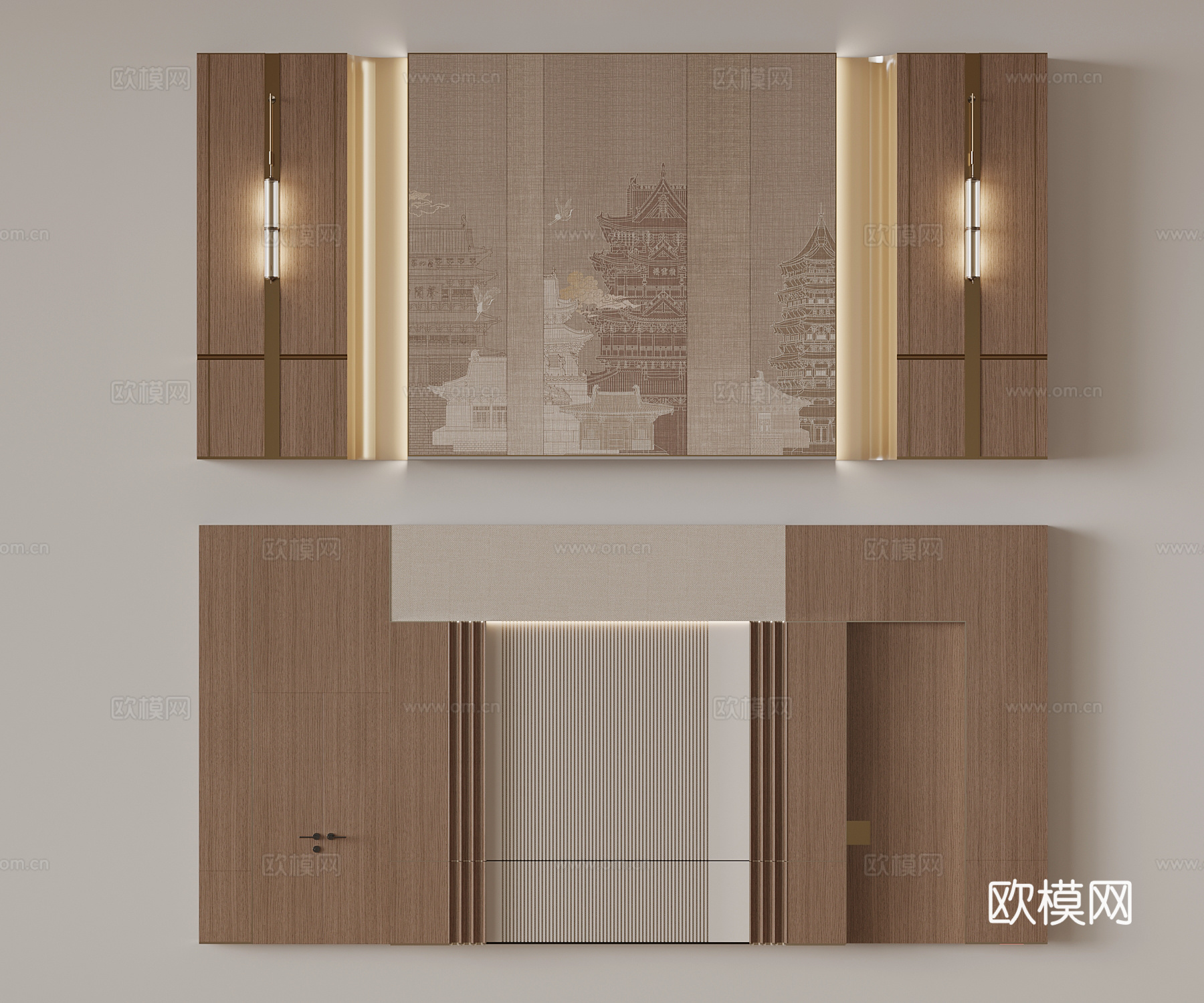 背景墙 新中式背景墙3d模型