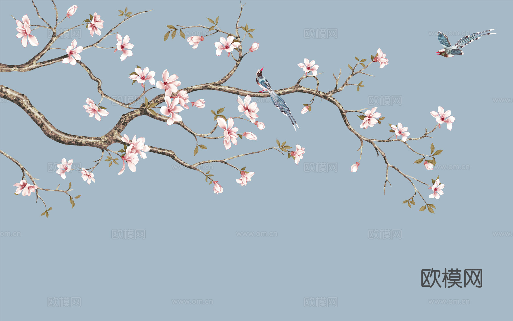 中式花鸟壁画