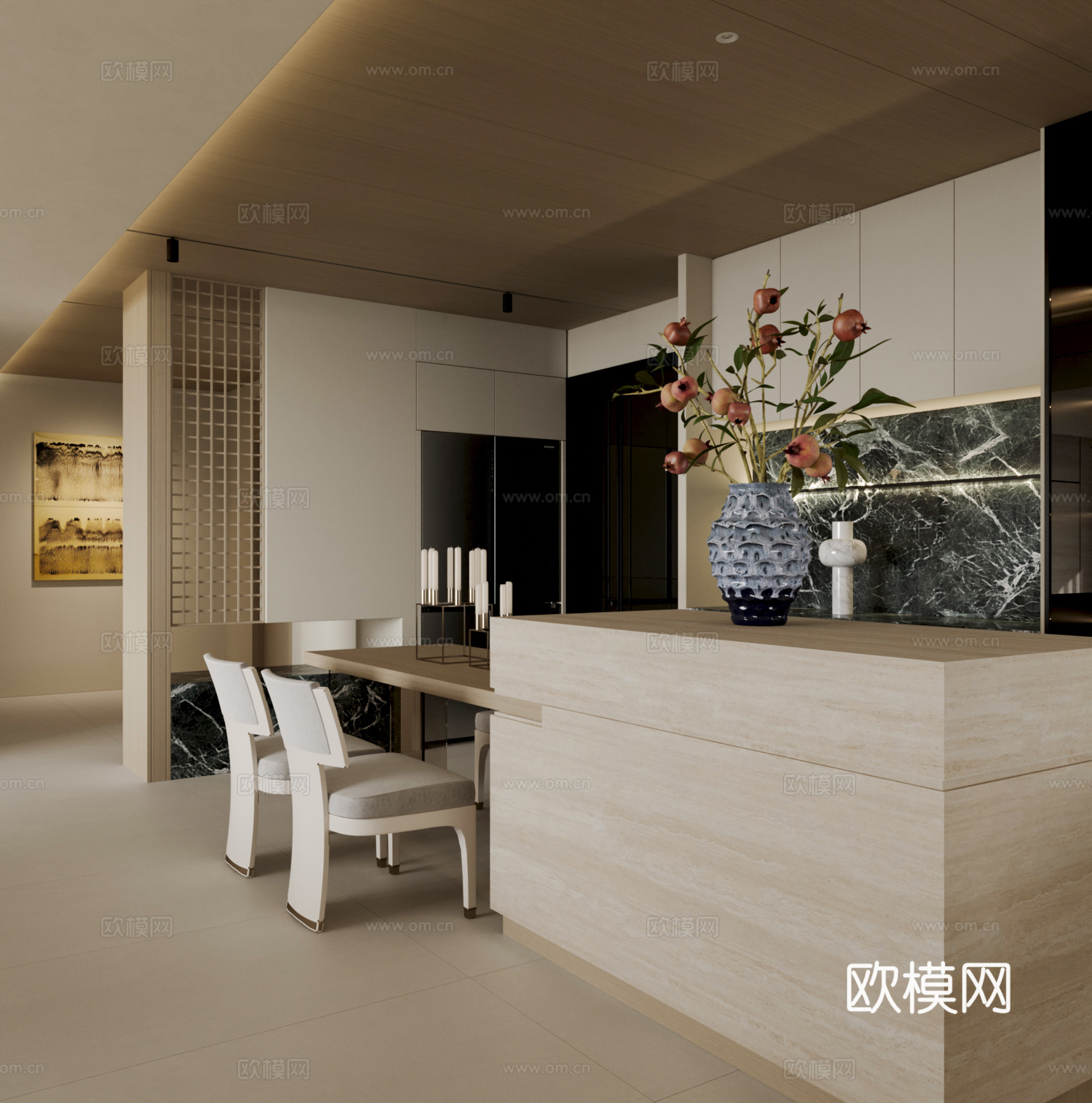 奶油风餐厅3d模型