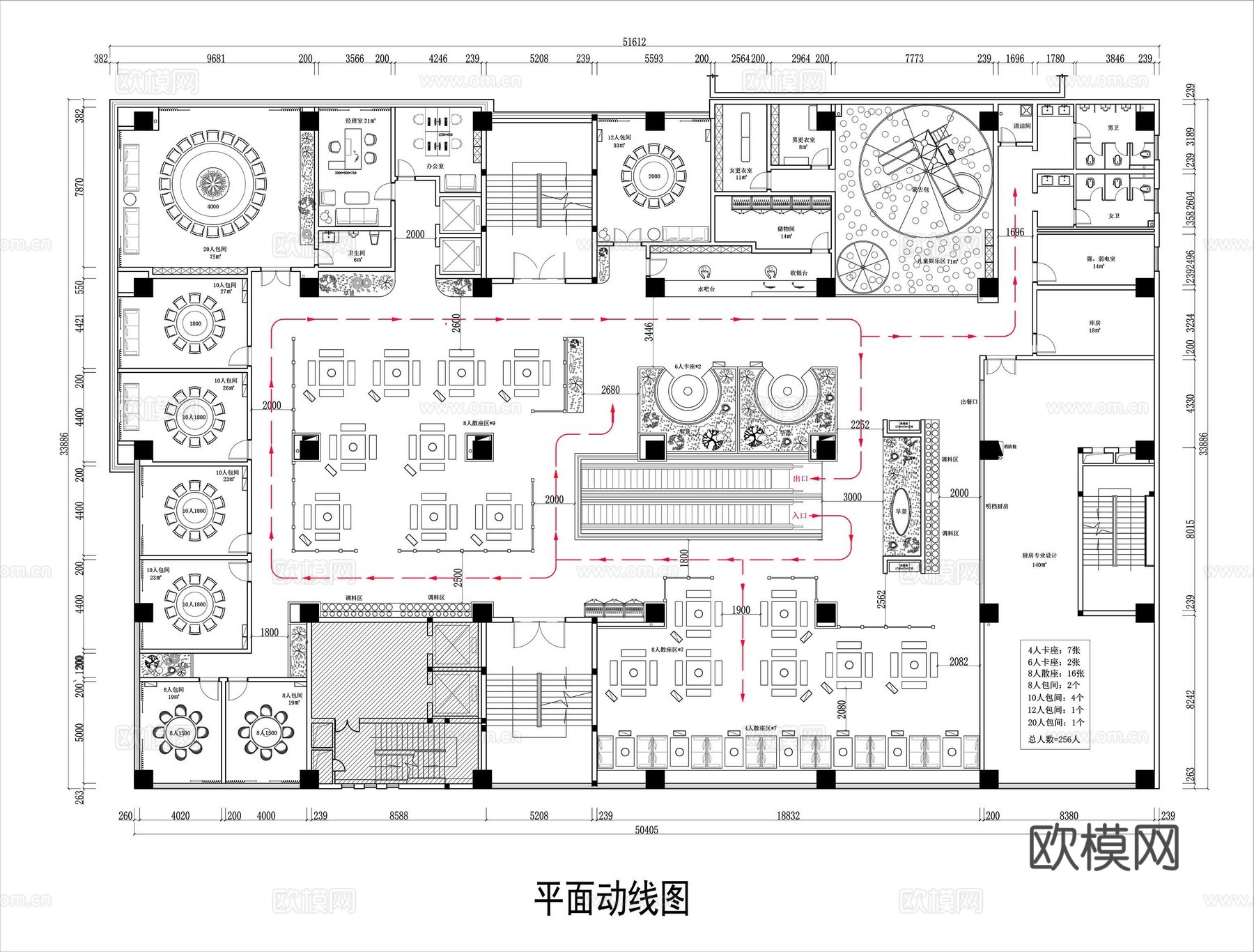 1460㎡火锅店平面图cad施工图