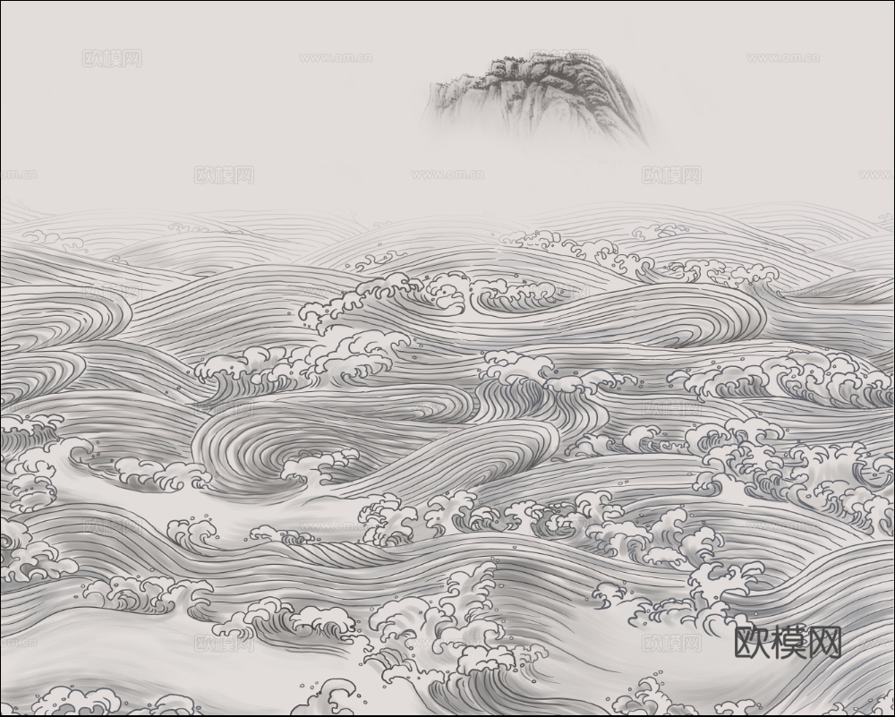 新中式海浪装饰画贴图
