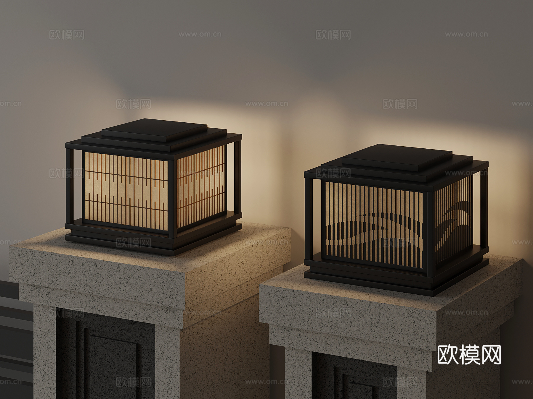 庭院灯 新中式户外灯组合 景观灯组合3d模型