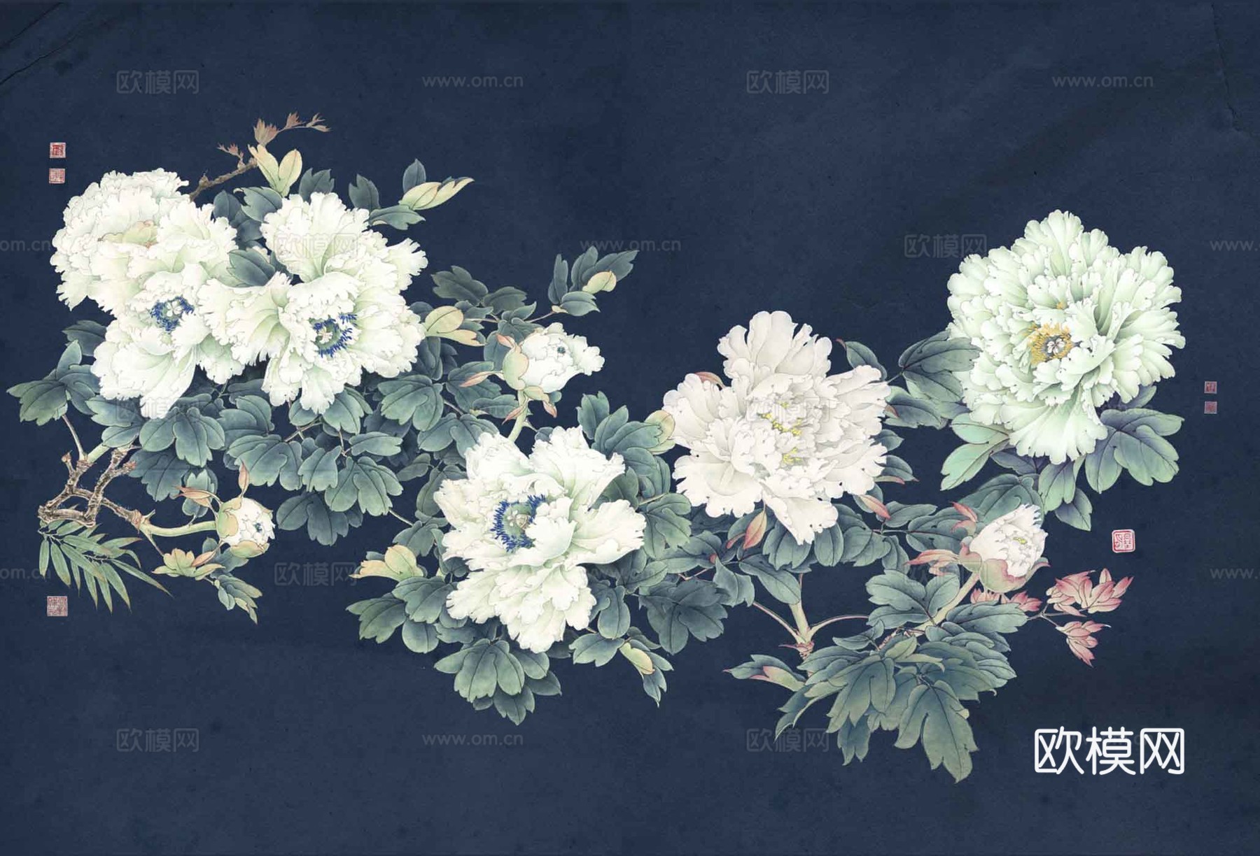 新中式富贵花开挂画贴图