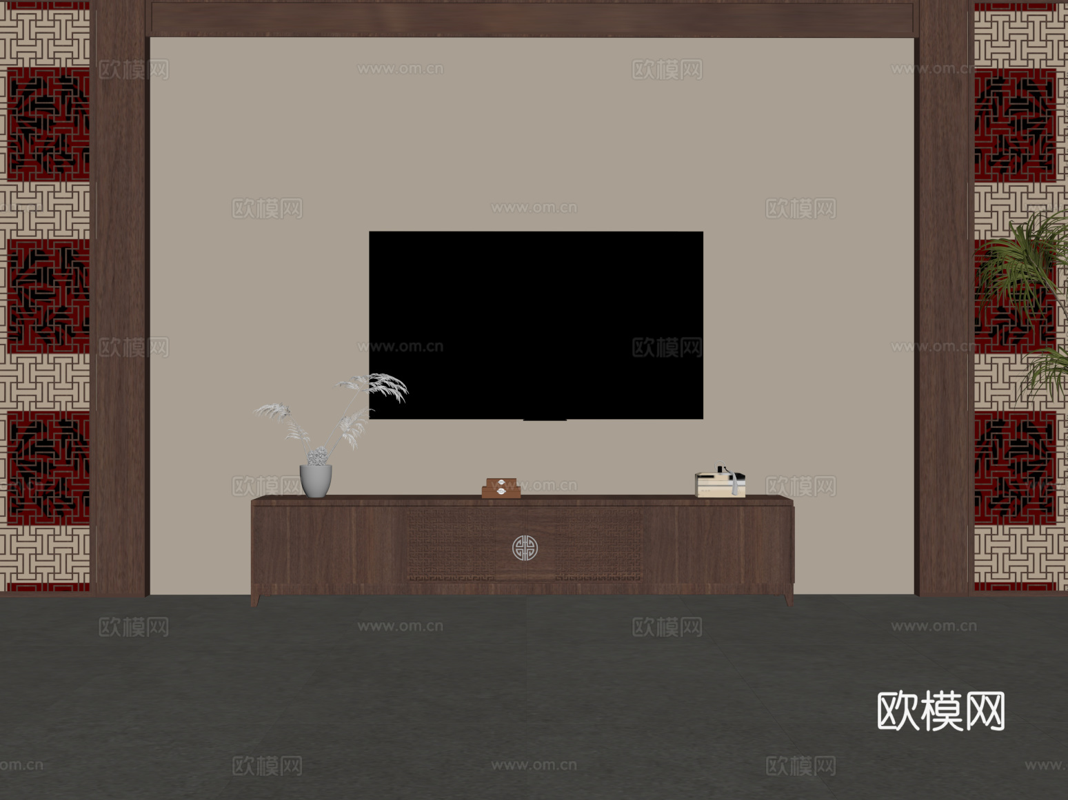 电视柜 新中式电视柜 电视背景墙su模型
