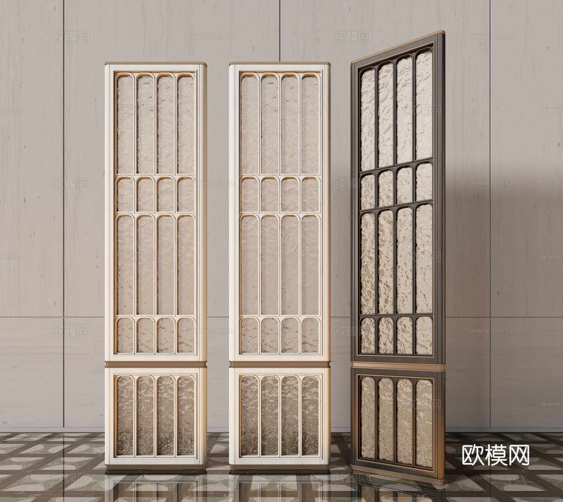 CCD现代玻璃屏风 夹丝玻璃屏风 隔断组合3d模型