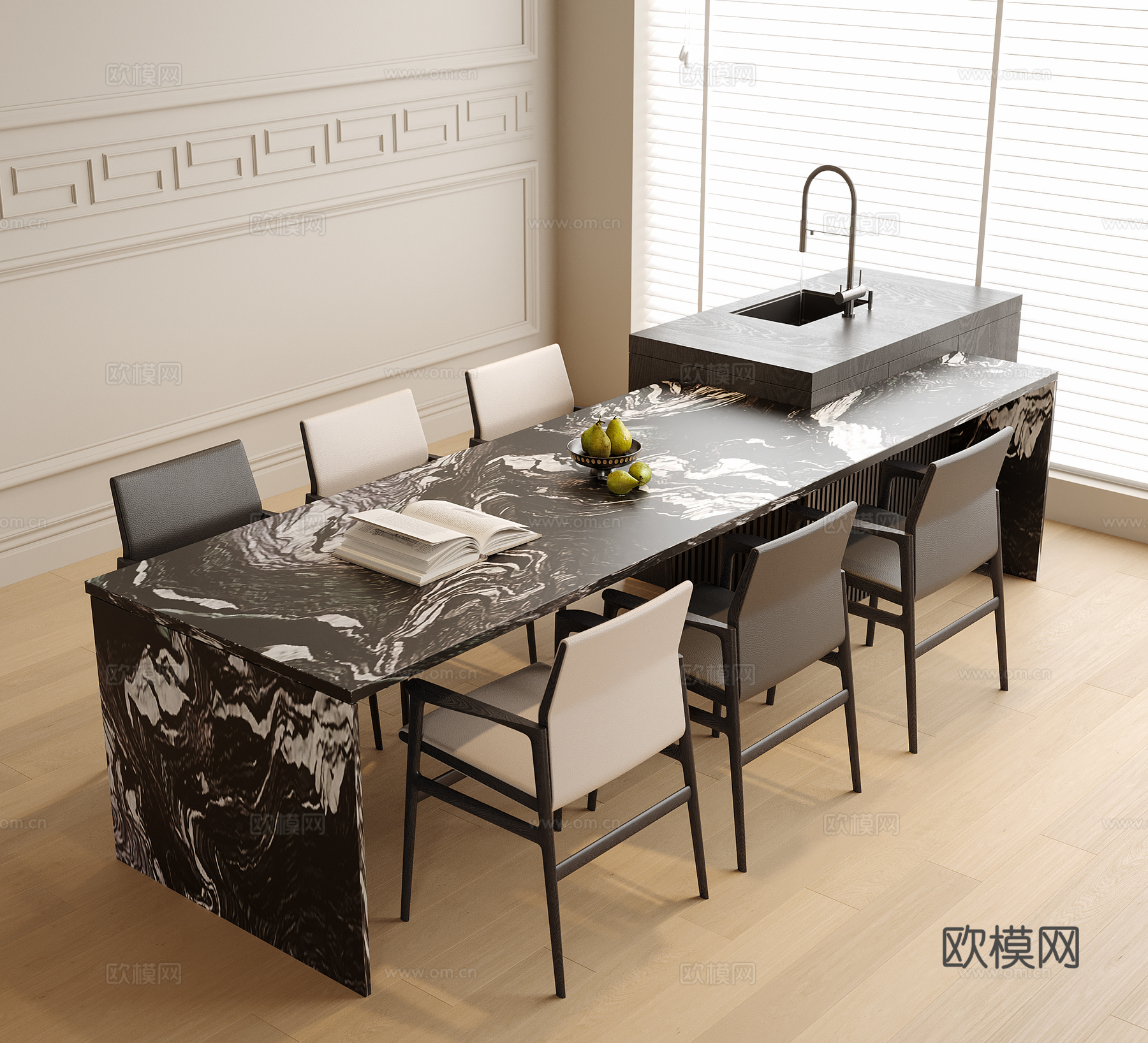 现代餐桌椅 餐椅 餐桌3d模型