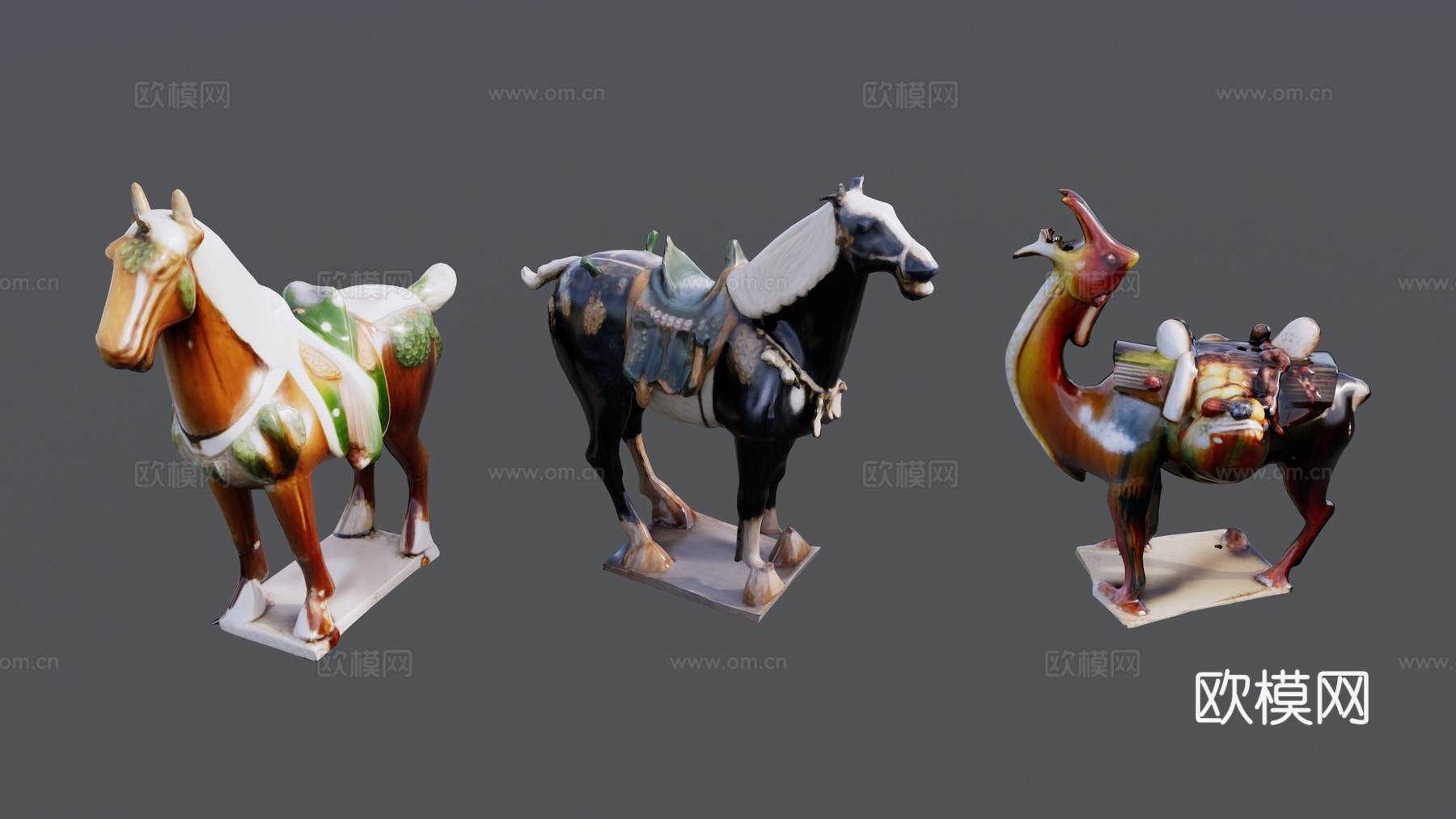 唐三彩雕塑摆件组合su模型