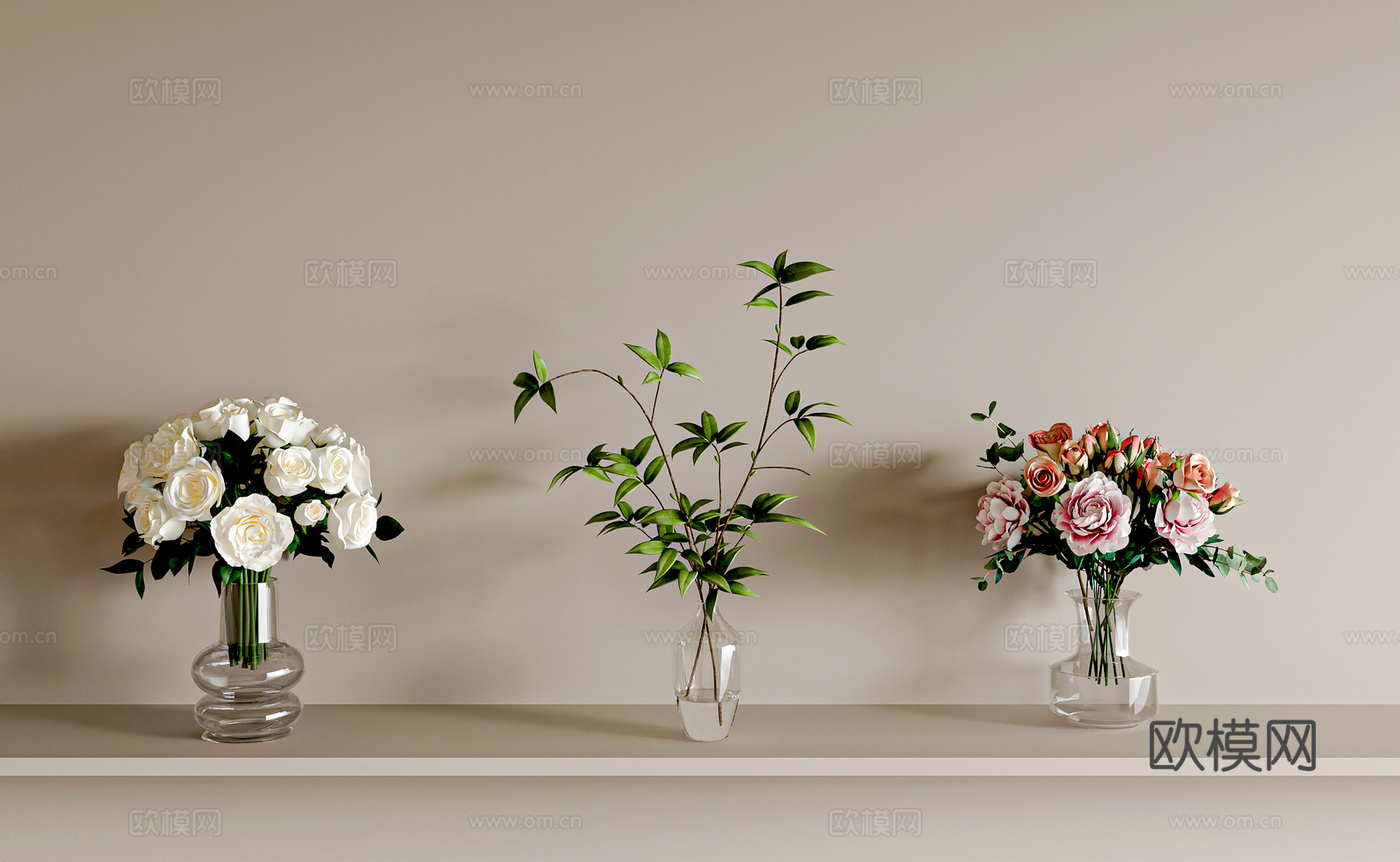 现代花瓶 花艺 玄关柜摆件 餐桌摆件 玻璃花瓶 水生植物3d模型