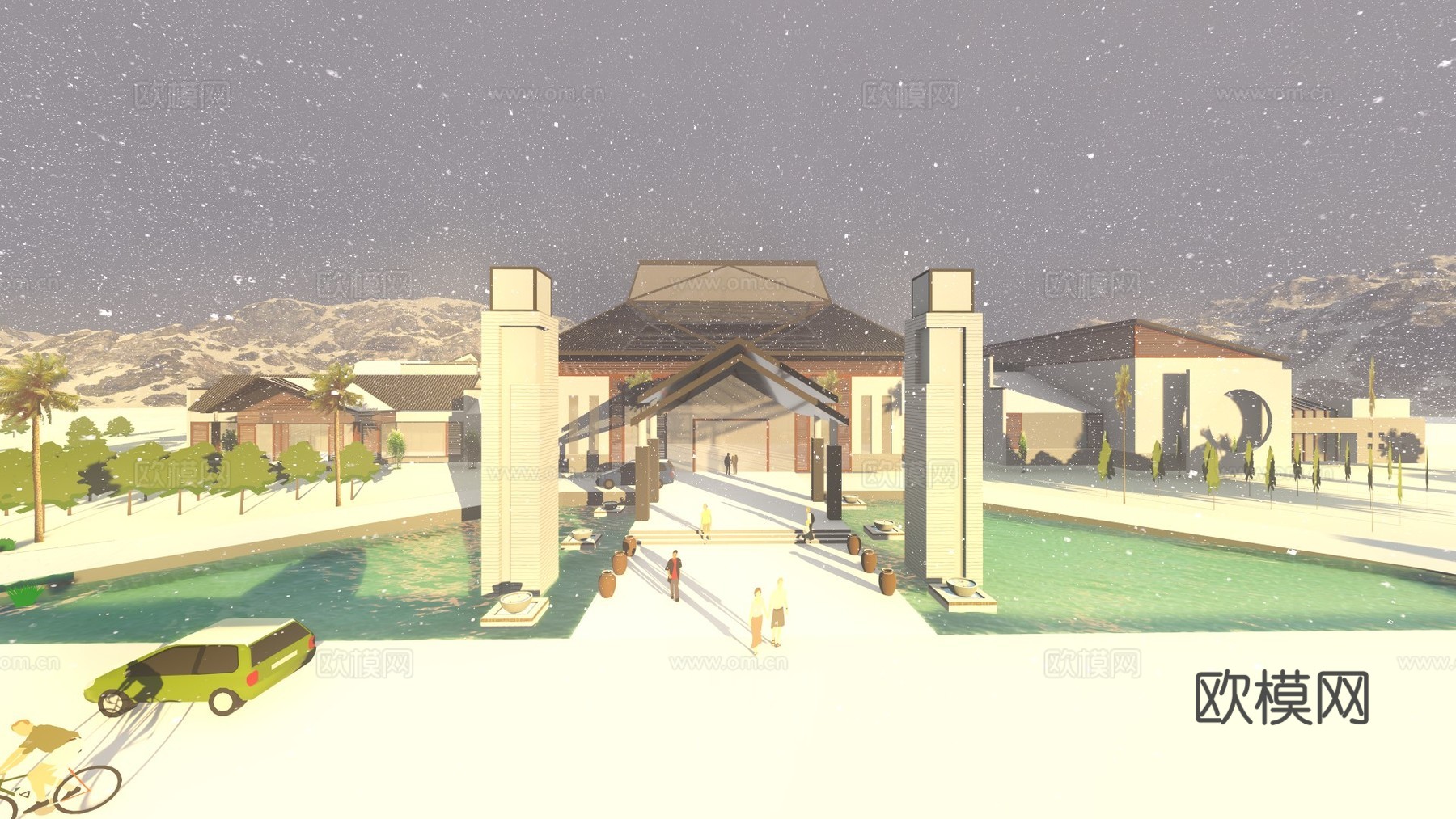 中式温泉会所su模型