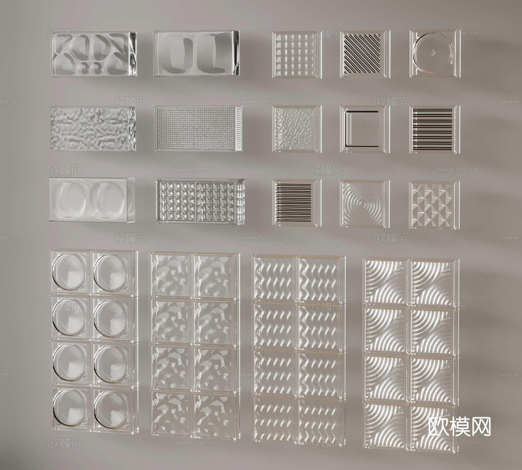 隔断 现代玻璃砖隔断 水晶砖 玻璃砖屏风3d模型