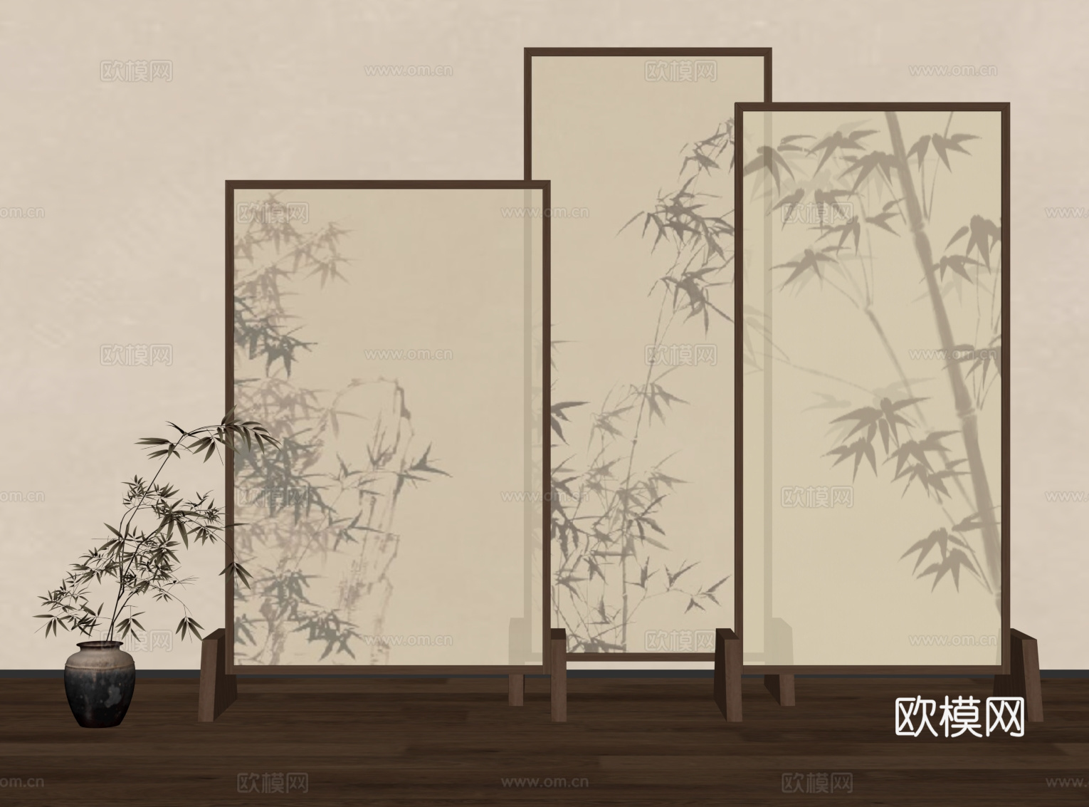屏风 新中式屏风隔断 花瓶su模型