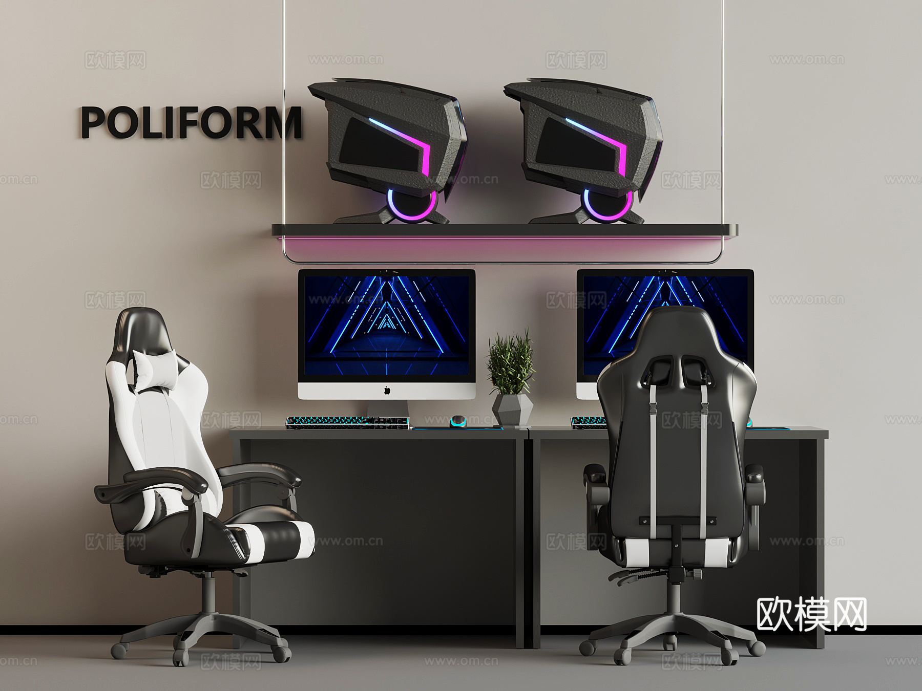 电脑 现代电脑 电竞书桌 电竞椅3d模型
