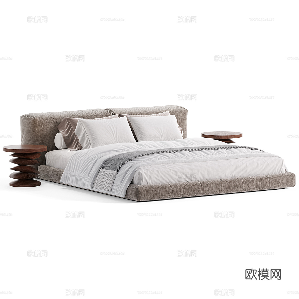 现代奶油风布艺双人床3d模型