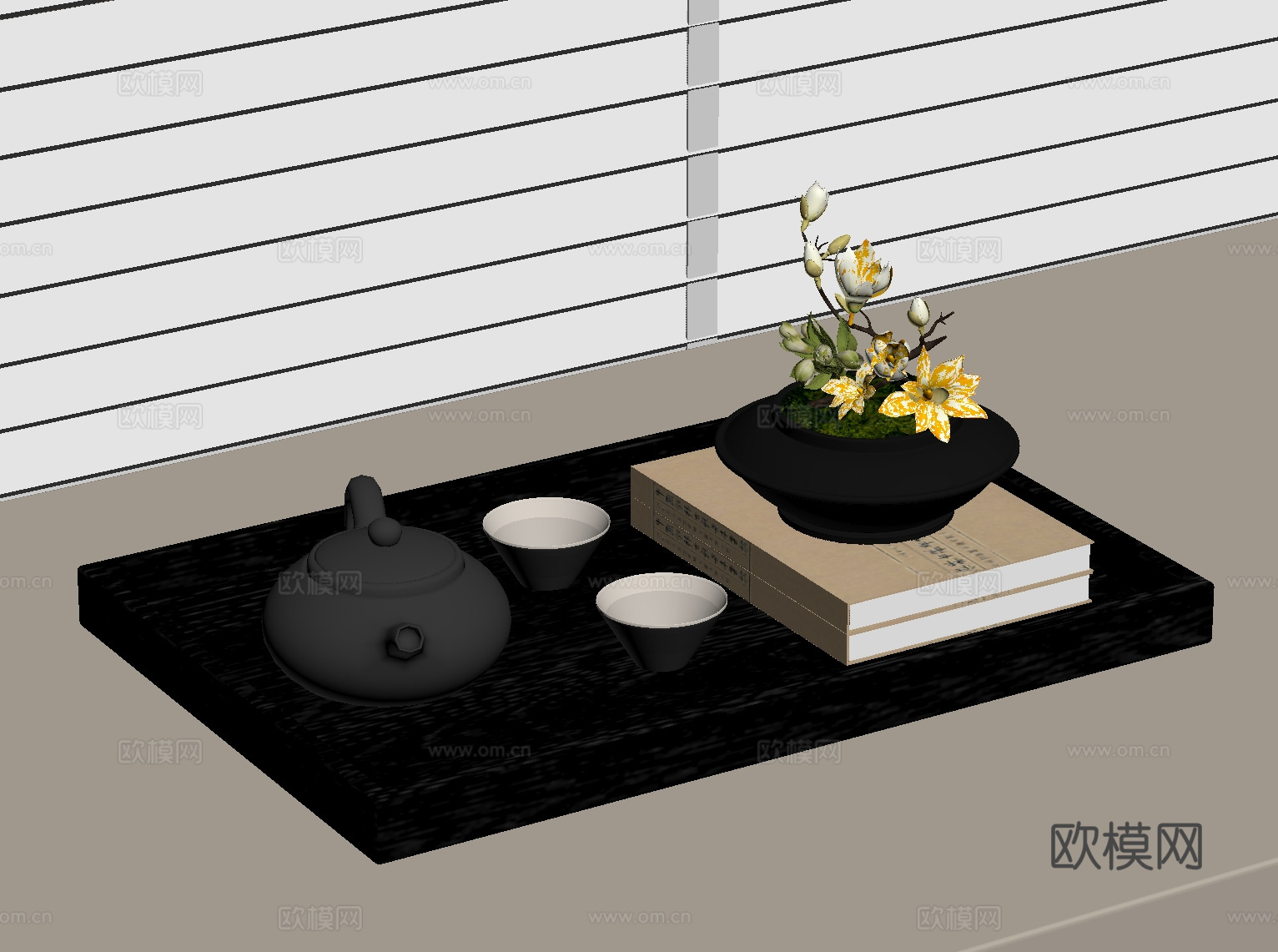 茶具 新中式茶具 茶壶 茶杯su模型