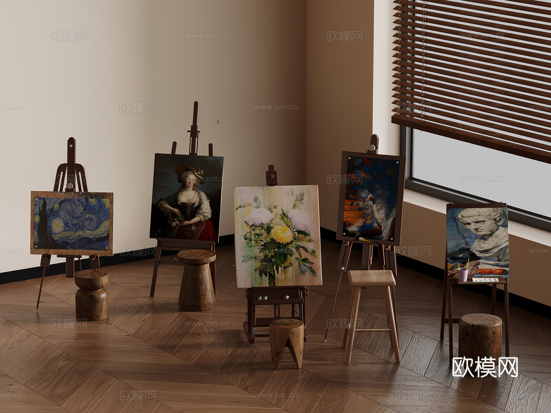 画架 现代复古画架 画具3d模型
