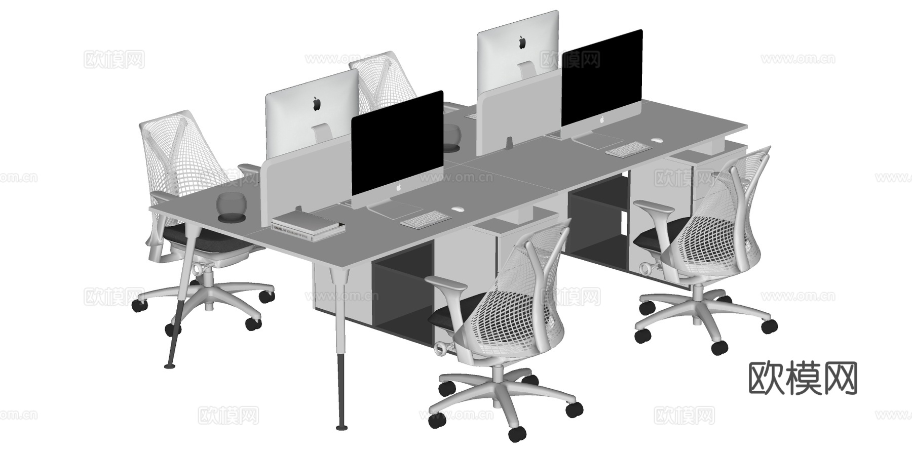 现代办公桌椅 员工工位su模型