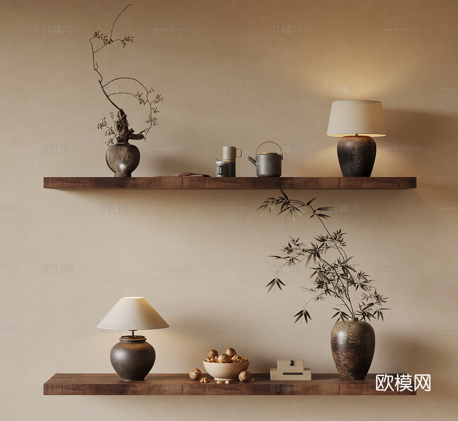 中古风花瓶花艺 台灯 饰品摆件su模型