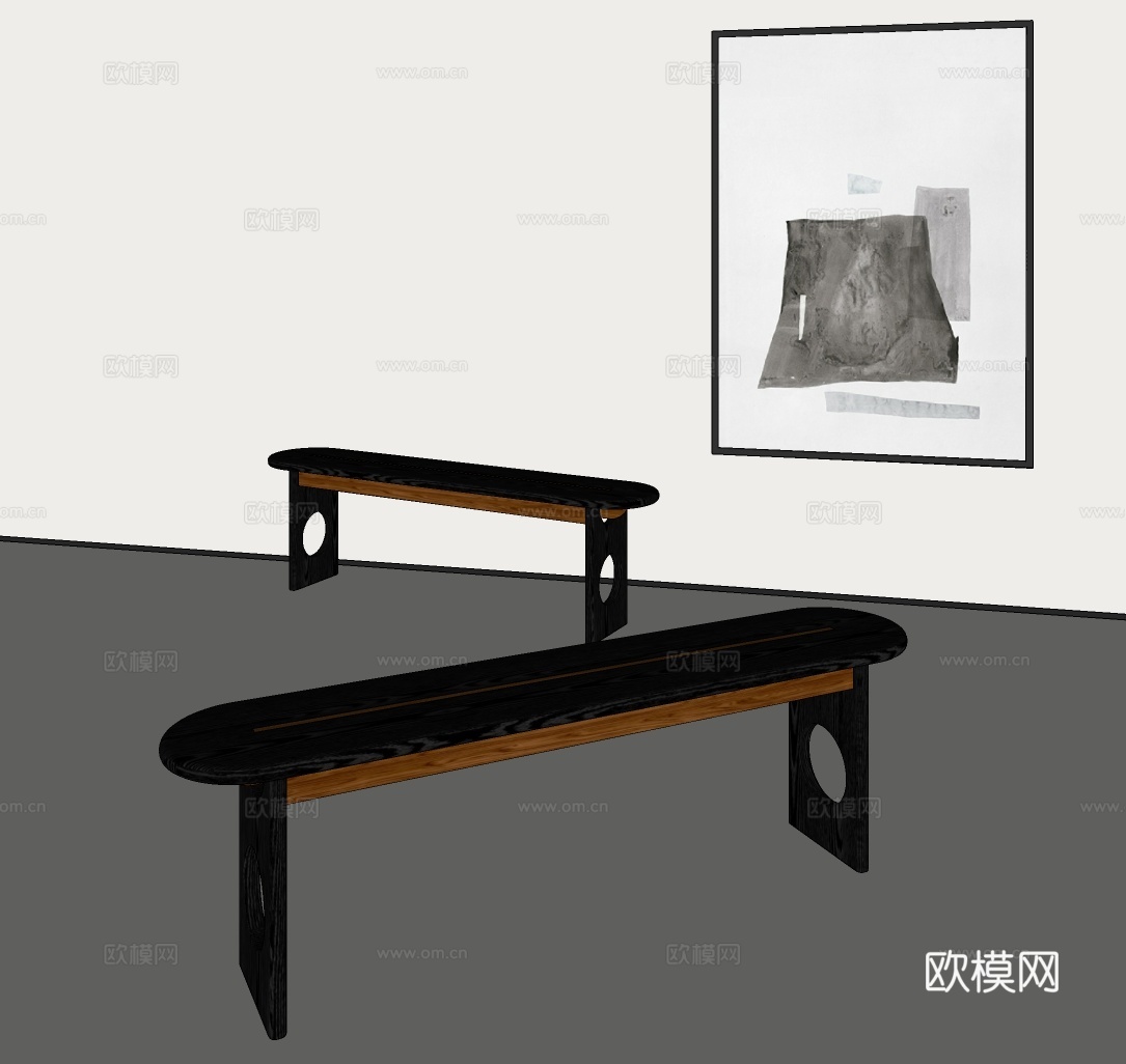 复古风长凳 中古风长条凳 侘寂风实木长条凳 入户换鞋长凳子su模型