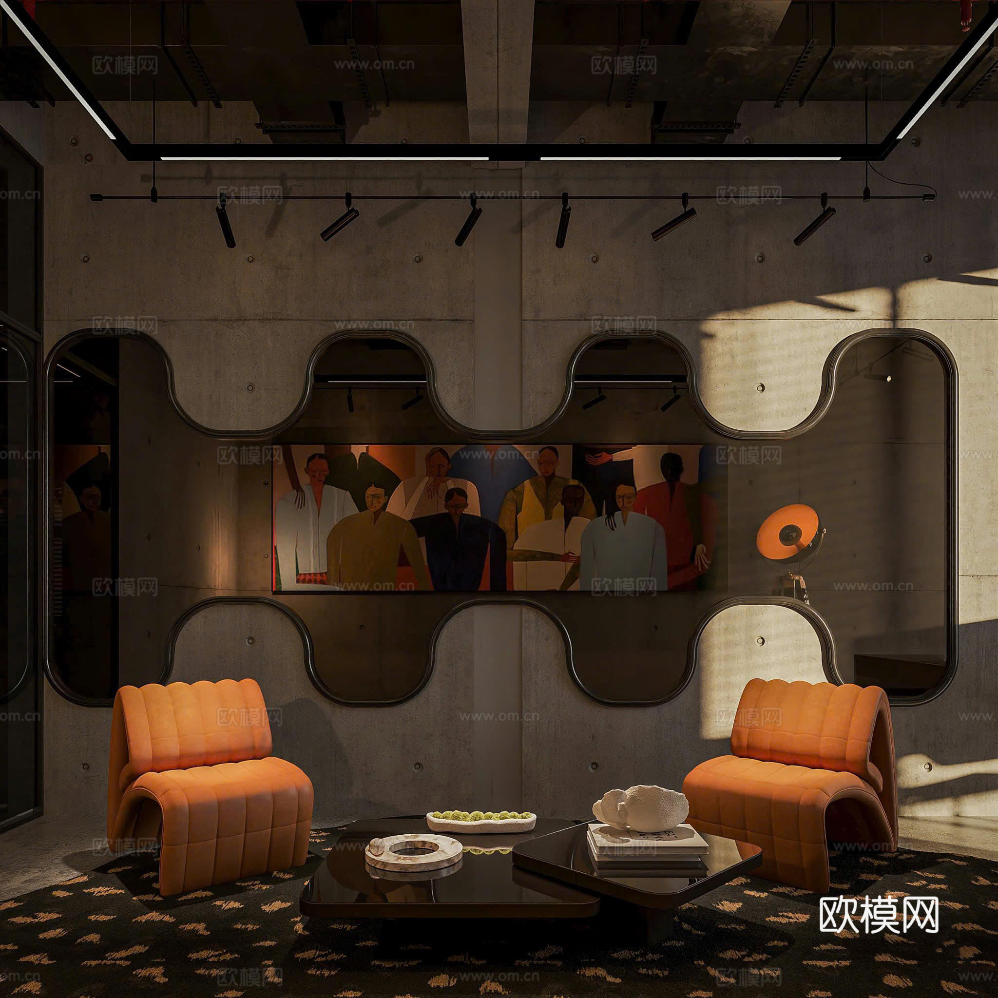 现代美式办公室 工位 办公空间3d模型
