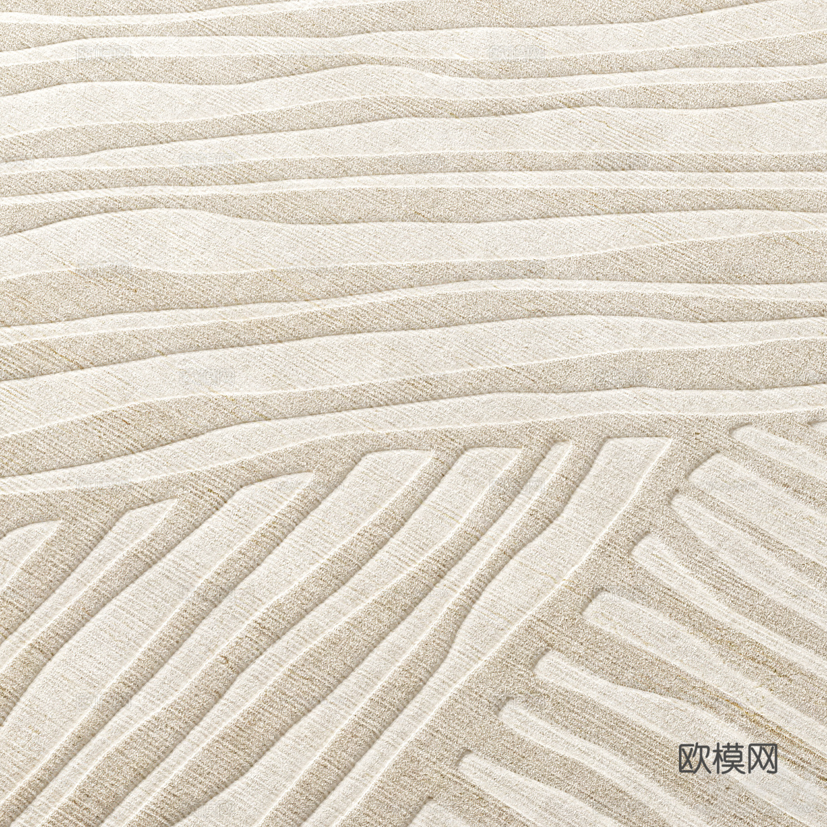 现代奶油风羊毛布艺地毯3d模型