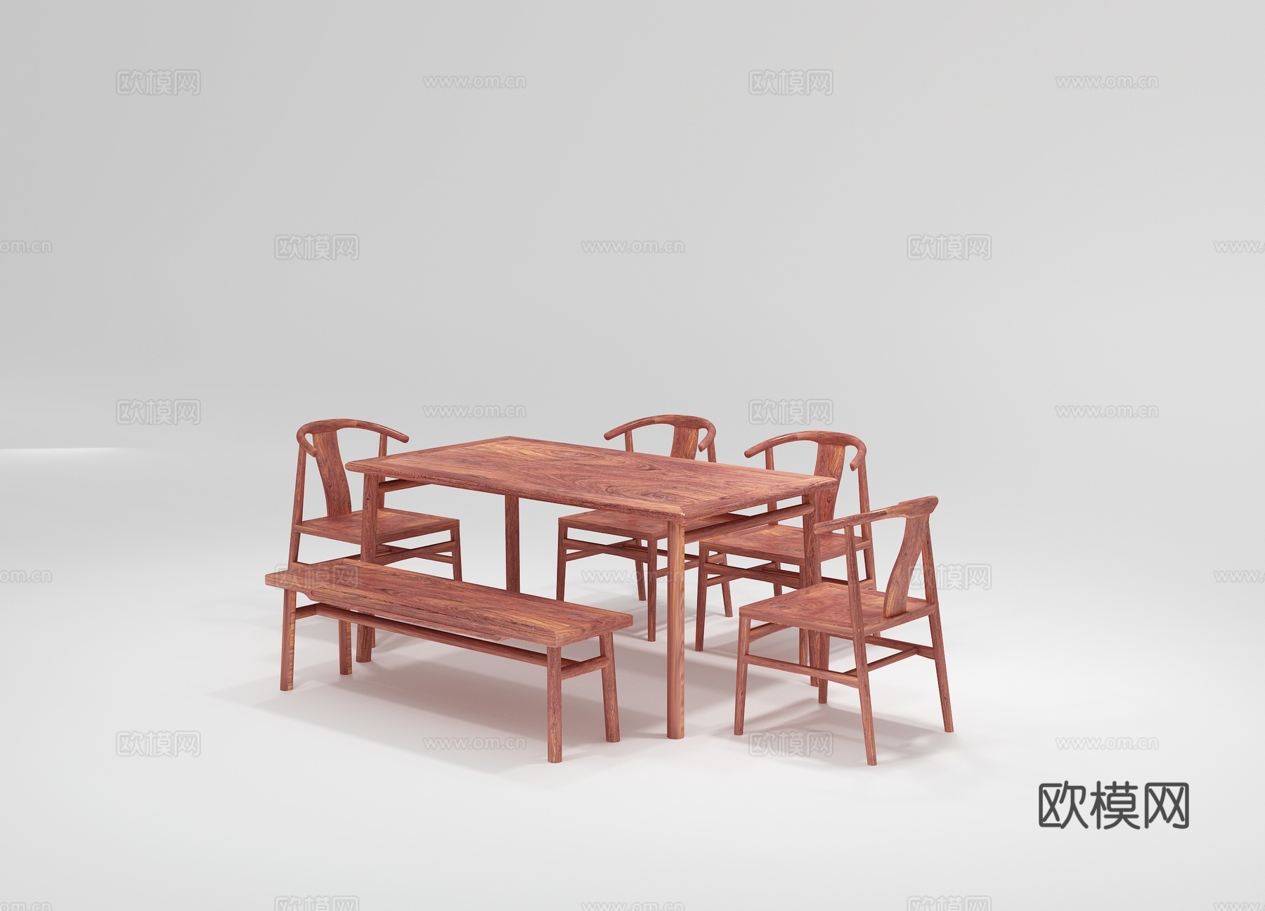 新中式实木餐桌餐椅组合3d模型