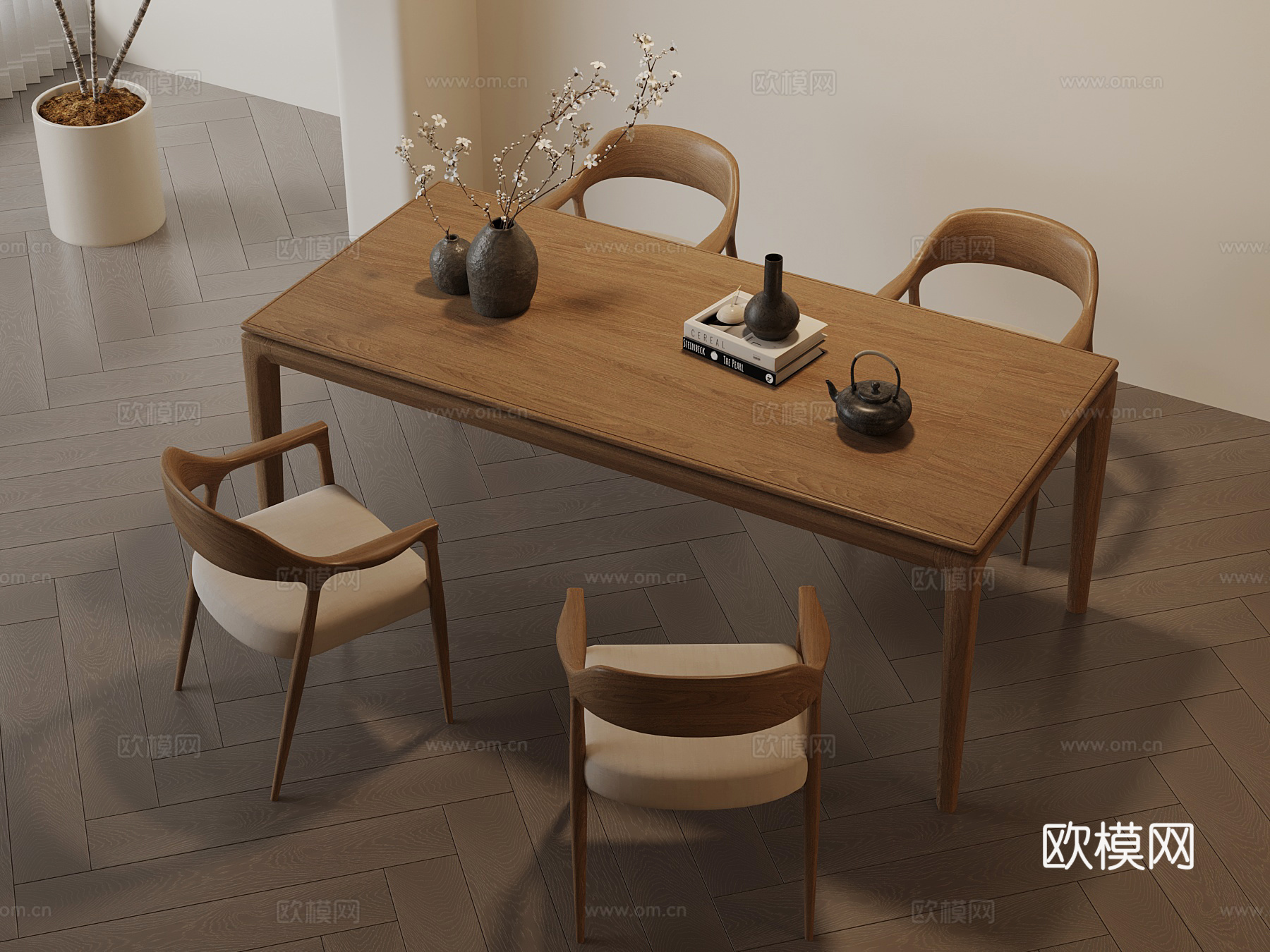 茶桌椅 新中式实木餐桌椅3d模型