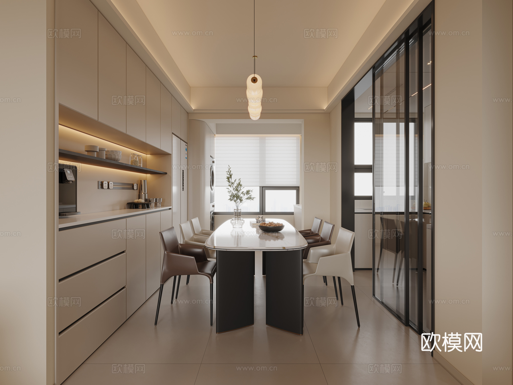 现代奶油风餐厅3d模型