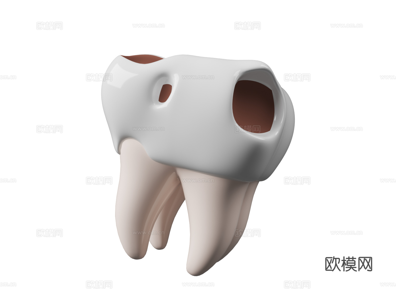 现代 牙齿 牙医标志 卡通牙齿 蛀牙 窟窿  卡通牙科护理医3d模型