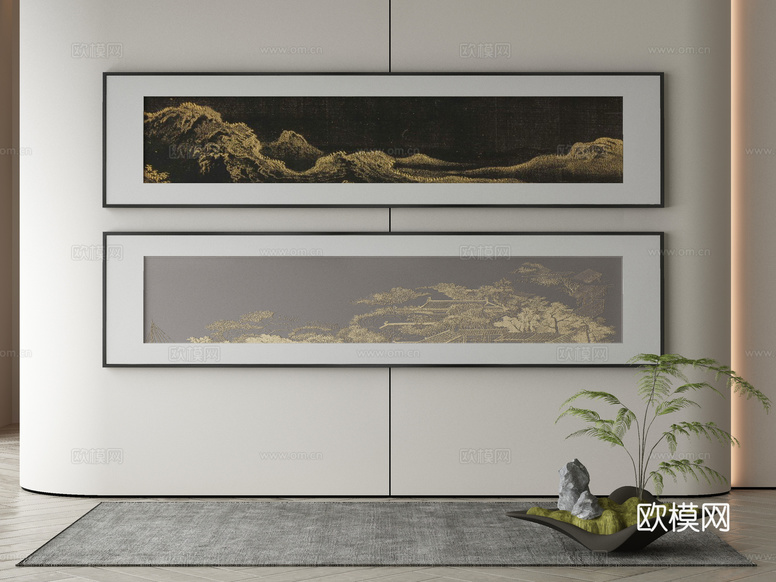 新中式侘寂挂画 油画3d模型下载