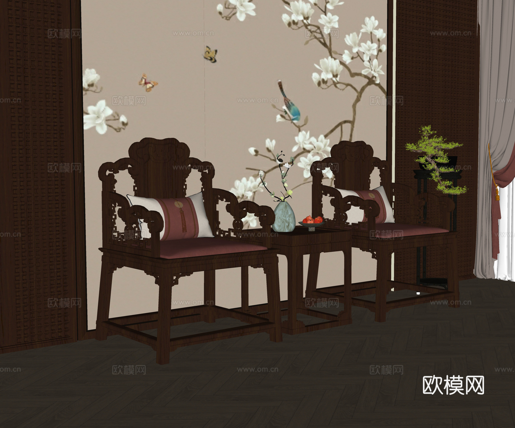 中式休闲椅 单椅 书椅 茶椅su模型