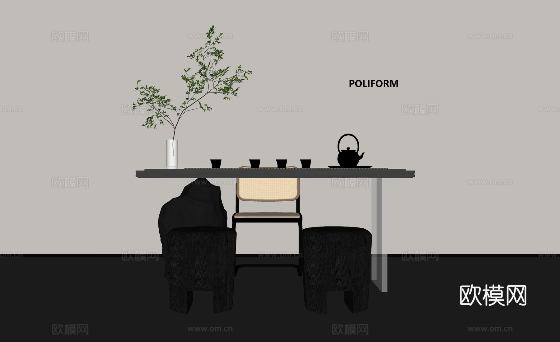 法式复古风茶桌椅 茶台 茶具su模型