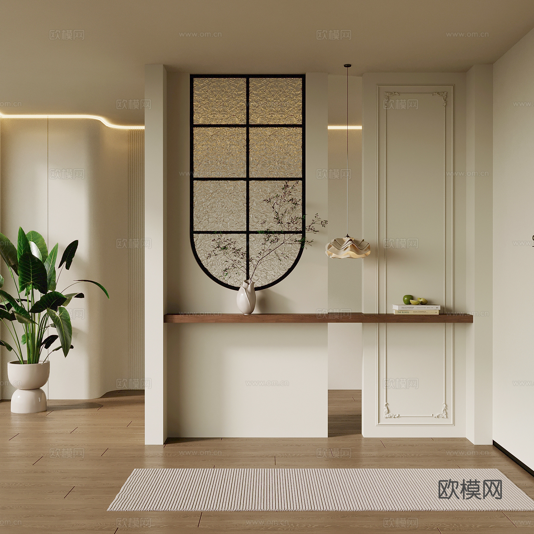 法式奶油风玄关隔断su模型