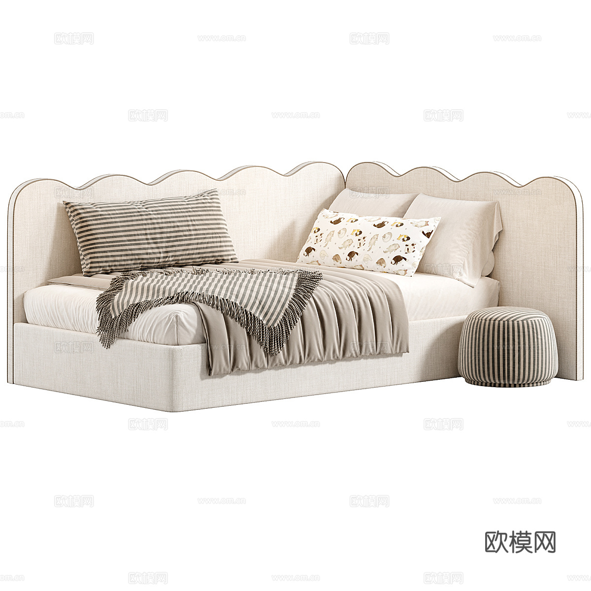 现代奶油风布艺儿童床3d模型