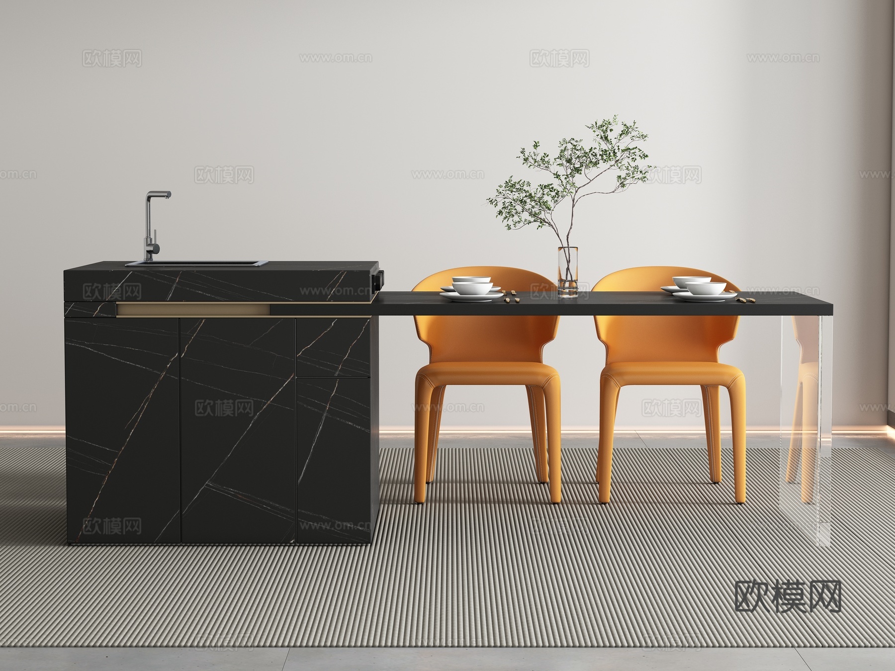现代岛台餐桌椅3d模型