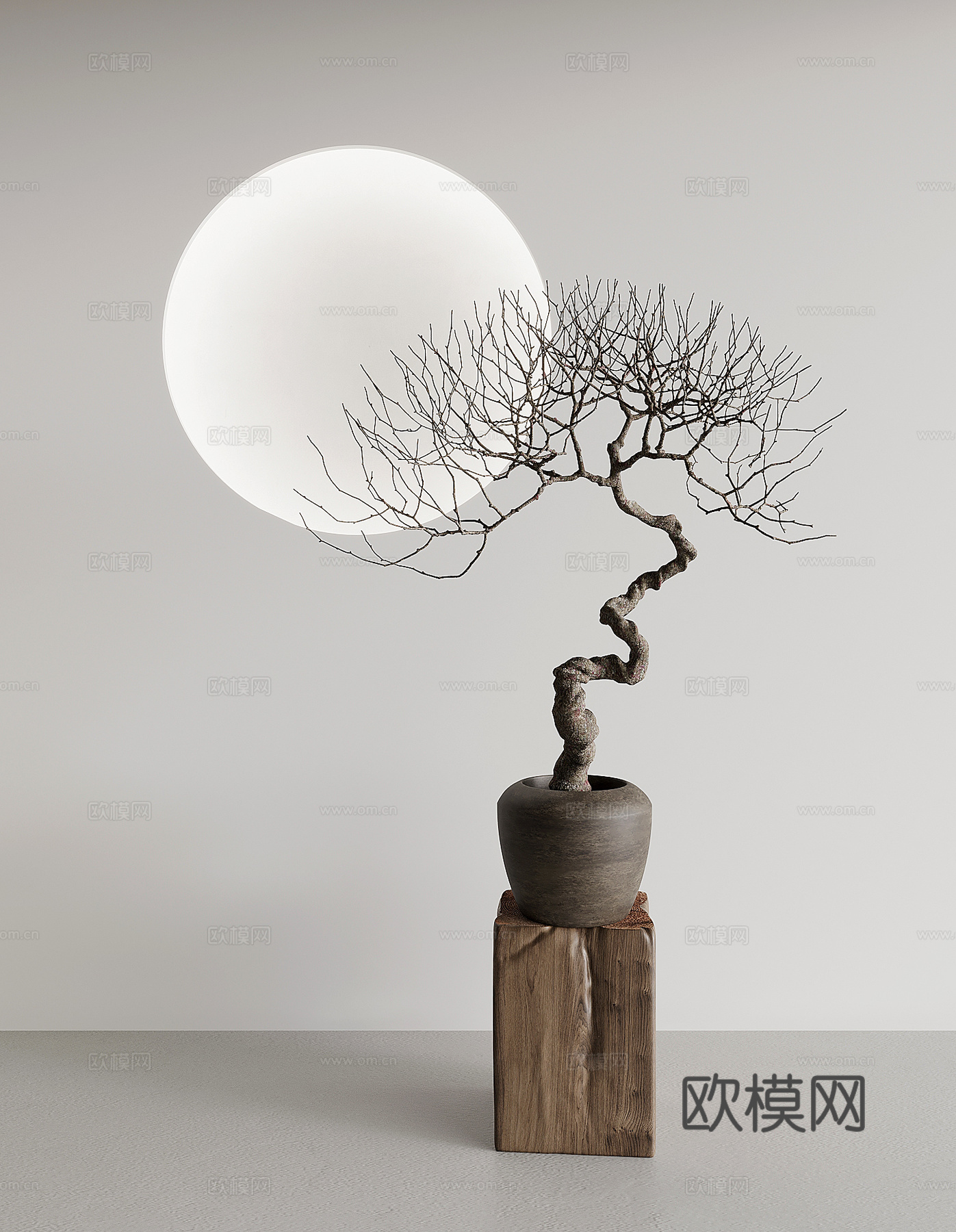 盆景 新中式干枝盆景 绿植 盆栽su模型